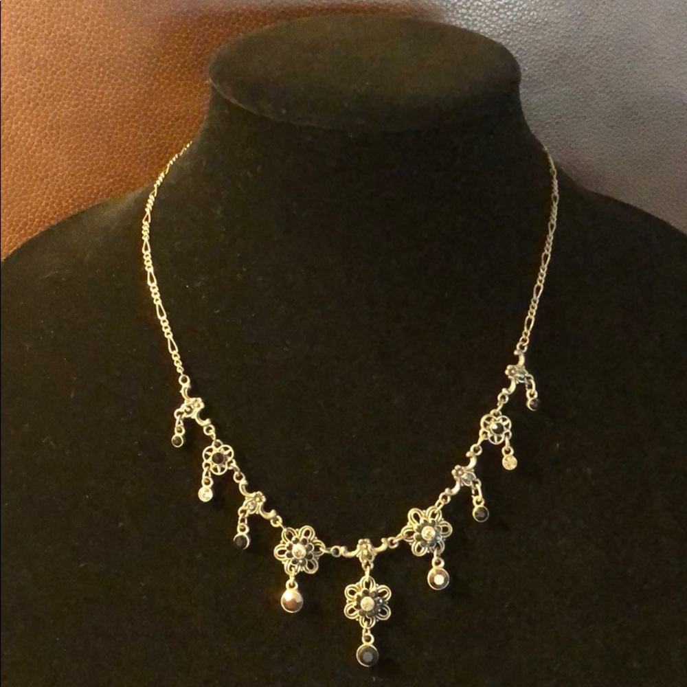 sparkly necklace black and clear rhinestones - Picture 1 of 8